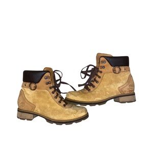 timberland leather lace up work boots with buckle detail